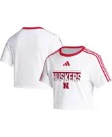 Women's adidas White Nebraska Huskers Three-Stripes Cropped T-shirt