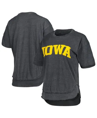 Women's Pressbox Black Distressed Iowa Hawkeyes Arch Poncho T-shirt