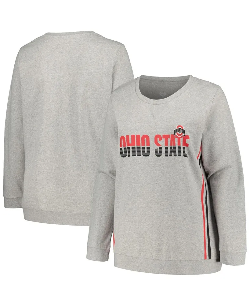 Women's Profile Heather Gray Ohio State Buckeyes Plus Size Side Stripe Pullover Sweatshirt