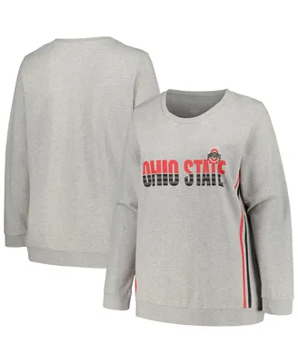 Women's Profile Heather Gray Ohio State Buckeyes Plus Side Stripe Pullover Sweatshirt