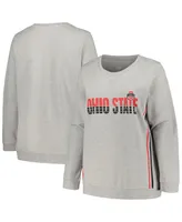 Women's Profile Heather Gray Ohio State Buckeyes Plus Size Side Stripe Pullover Sweatshirt