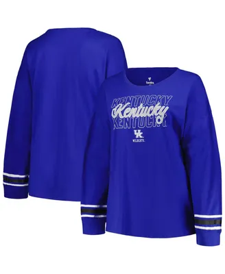 Women's Profile Royal Kentucky Wildcats Plus Size Triple Script Crew Neck Long Sleeve T-shirt