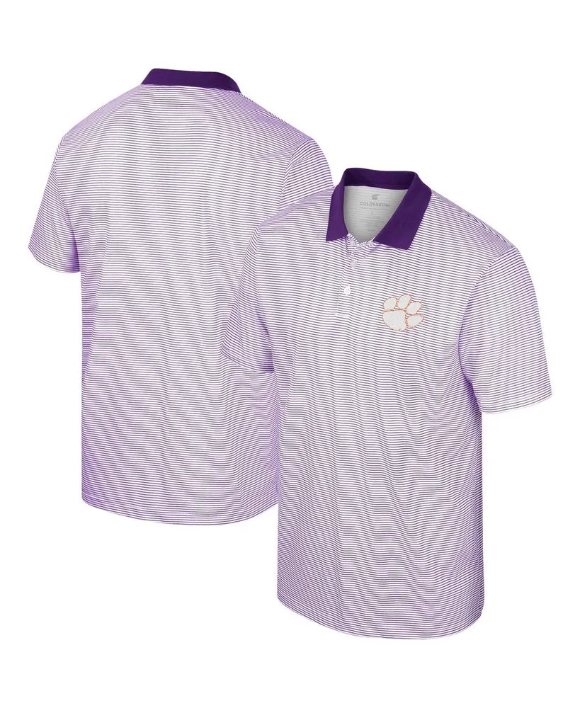 Men's Colosseum Purple, White Clemson Tigers Print Stripe Polo Shirt