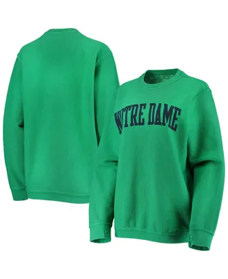 Women's Pressbox Green Distressed Notre Dame Fighting Irish Comfy Cord Vintage-Like Wash Basic Arch Pullover Sweatshirt