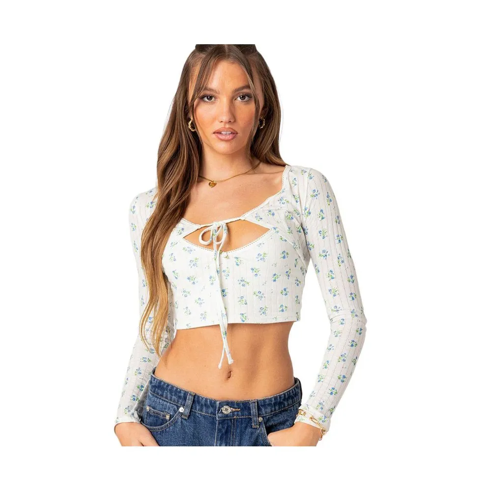 Pointelle-Knit Bralette Top for Women