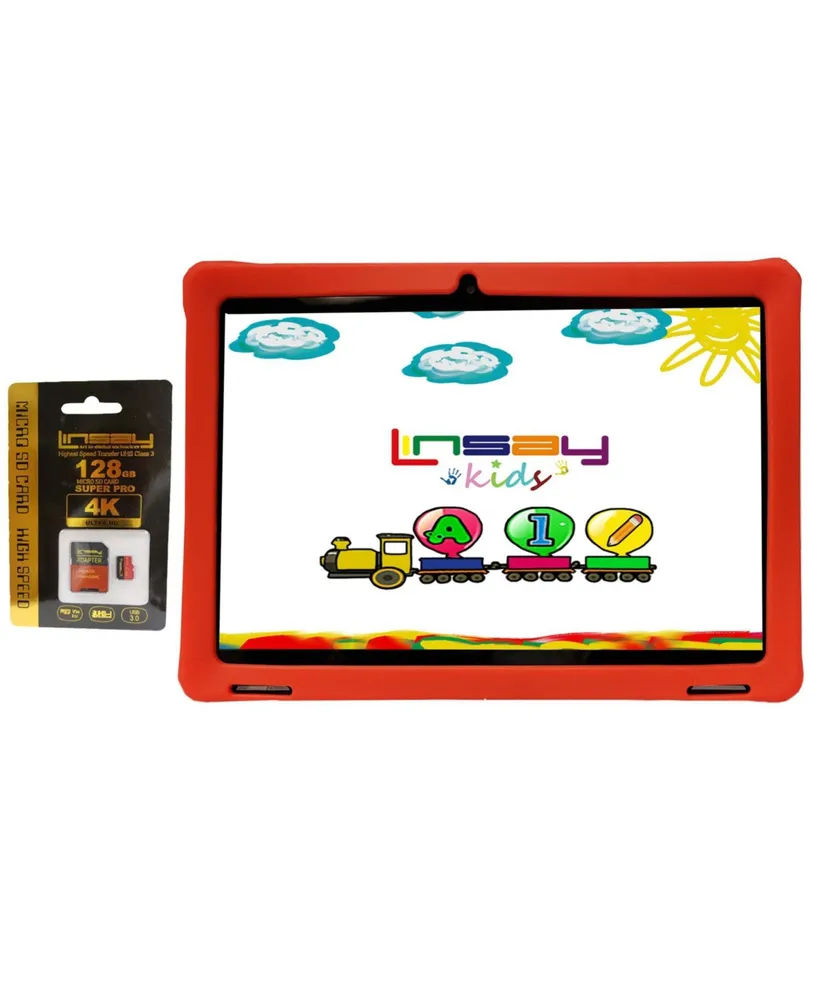 Linsay New 10.1" Funny Kids Tablet Octa Core 128GB with Kids Defender Case and Micro Sd Card 128GB Newest Android 13