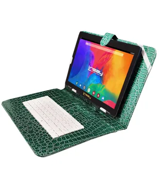 Linsay New 10.1" Tablet Octa Core 128GB Super Luxury Bundle Exclusive Luxury Green Crocodile Style Keyboard and Backpack Newest Android 13