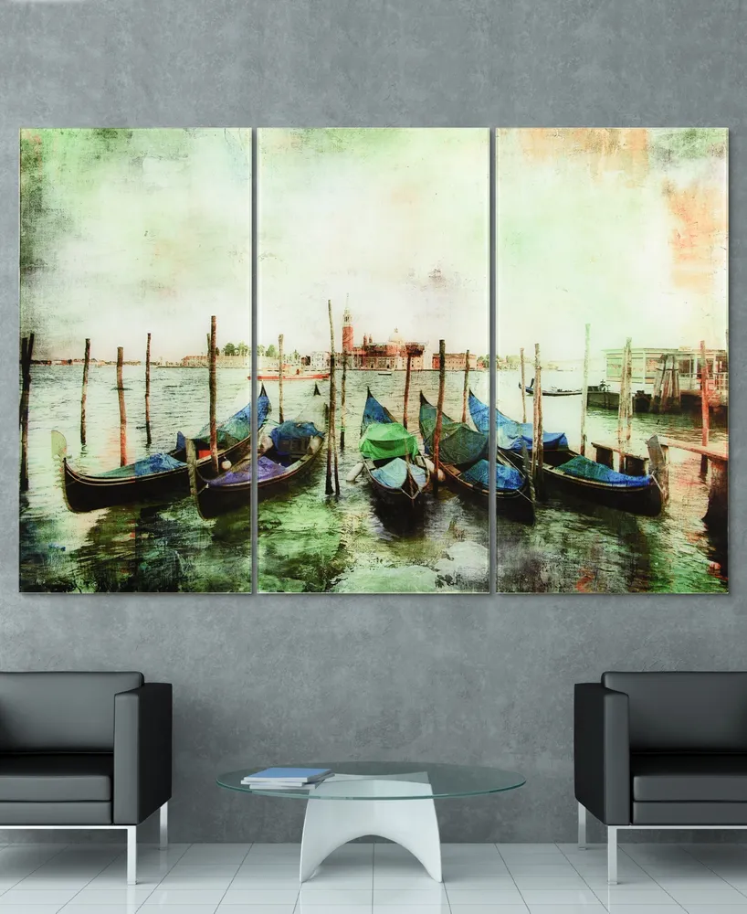 Empire Art Direct "Venice Gondolas Abc" Frameless Free Floating Tempered Glass Panel Graphic Wall Art Set of 3, 72" x 36" x 0.2" Each - Multi