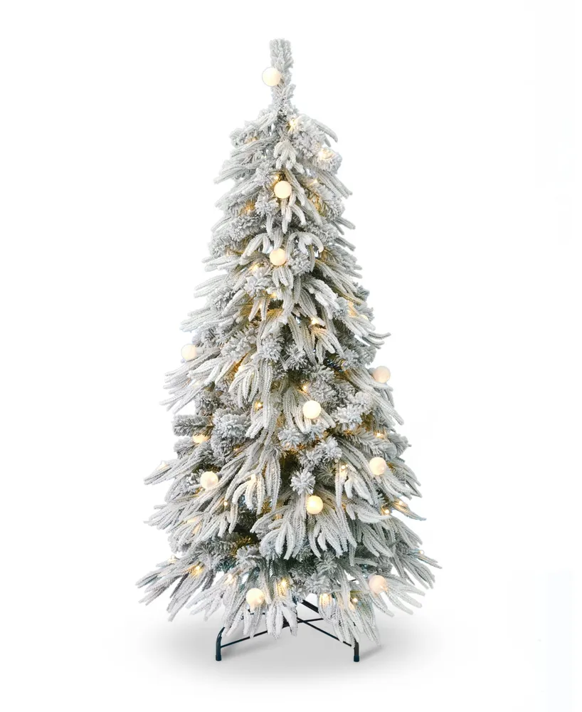 Seasonal Frosted Acadia 5' Pre-Lit Flocked Pe Mixed Pvc Slim Tree with Metal Stand, 1305 Tips, 150 Changing Led Lights