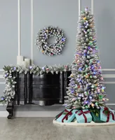 Seasonal Snow Kissed Pine 5' Pre-Lit Flocked Pvc Slim Tree with Metal Stand, 388 Tips, 150 Led Lights