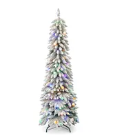 Seasonal Snow Kissed Pine 6' Pre-Lit Flocked Pvc Slim Tree with Metal Stand, 521 Tips, 200 Led Lights