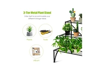 3-Tier Metal Plant Rack Garden Shelf in Stair Style