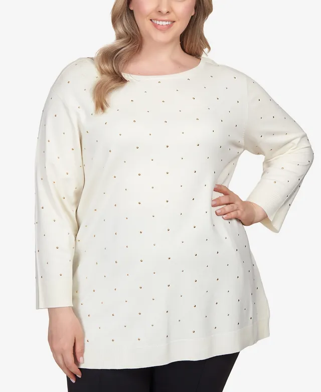 Ruby Rd. Plus Size Stud Embellished Tunic Sweater in Red