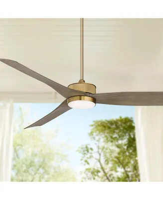 Casa Vieja 60" Montage Modern Outdoor Ceiling Fan with Dimmable Led Light Remote Control Warm Brass Brown Wood Blades Damp Rated for Patio Exterior Ho