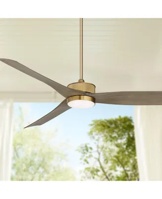 60" Montage Modern Outdoor Ceiling Fan with Dimmable Led Light Remote Control Warm Brass Brown Wood Blades Damp Rated for Patio Exterior House Home Po