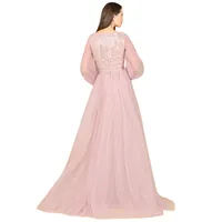 Lara Women's Long Sleeve Lace Gown with Removable Over Skirt