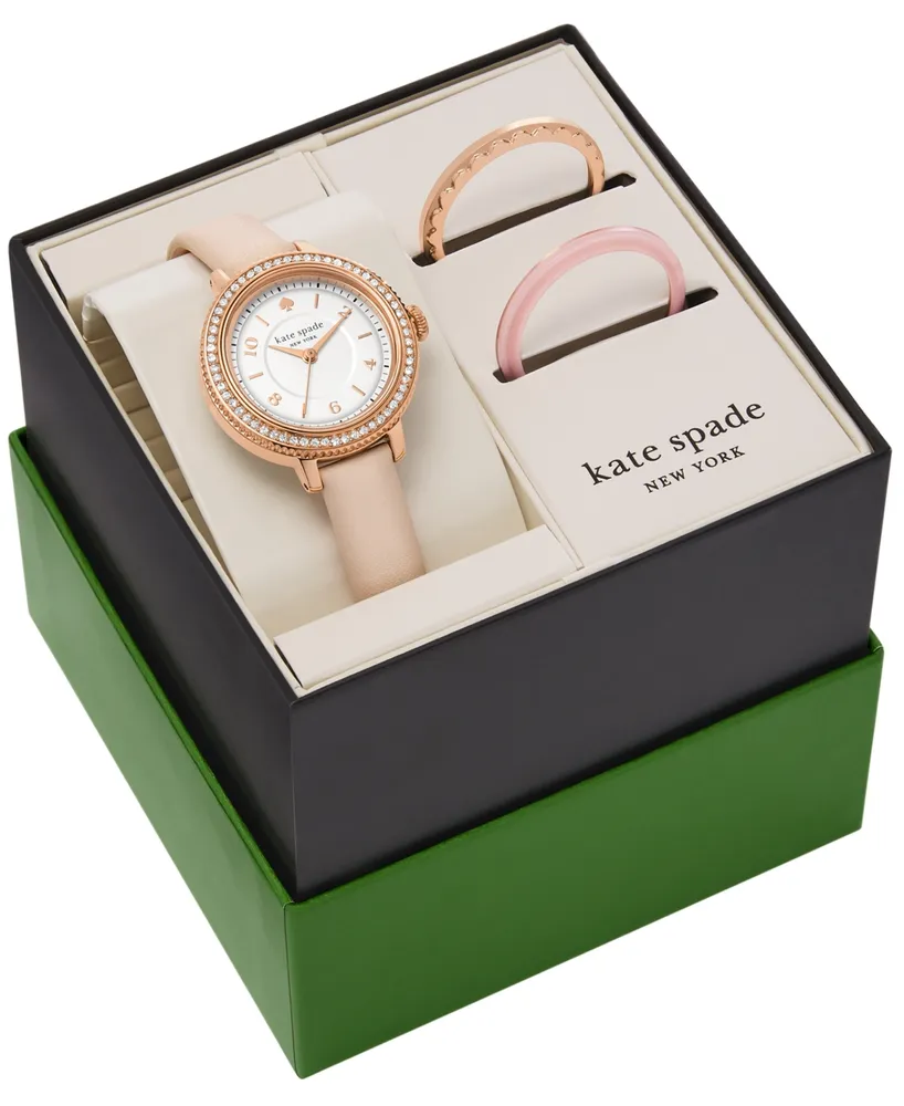 kate spade new york Women's Morningside Three Hand Pink Pro-Planet Leather Watch 28mm Gift Set