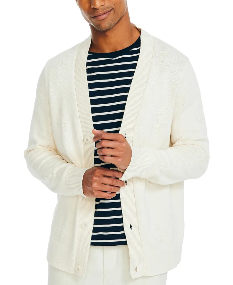 Nautica Men's Textured Anchor Button-Front Long Sleeve Cardigan Sweater
