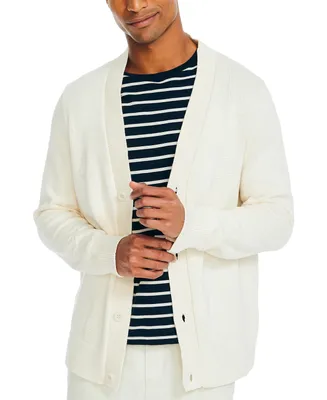 Nautica Men's Textured Anchor Button-Front Long Sleeve Cardigan Sweater