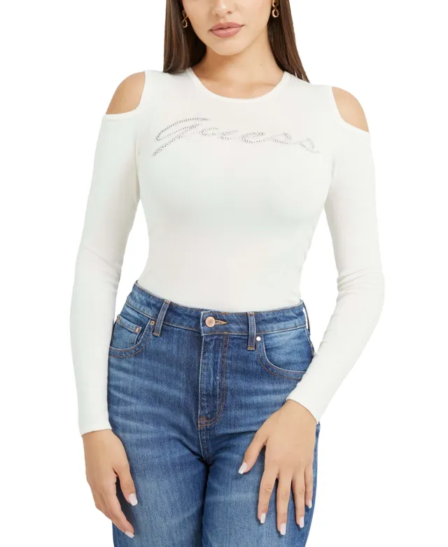 Guess Women's Cold-Shoulder Long-Sleeve Logo Sweater