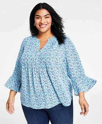 Style & Co Plus Printed Pintuck Blouse, Created for Macy's