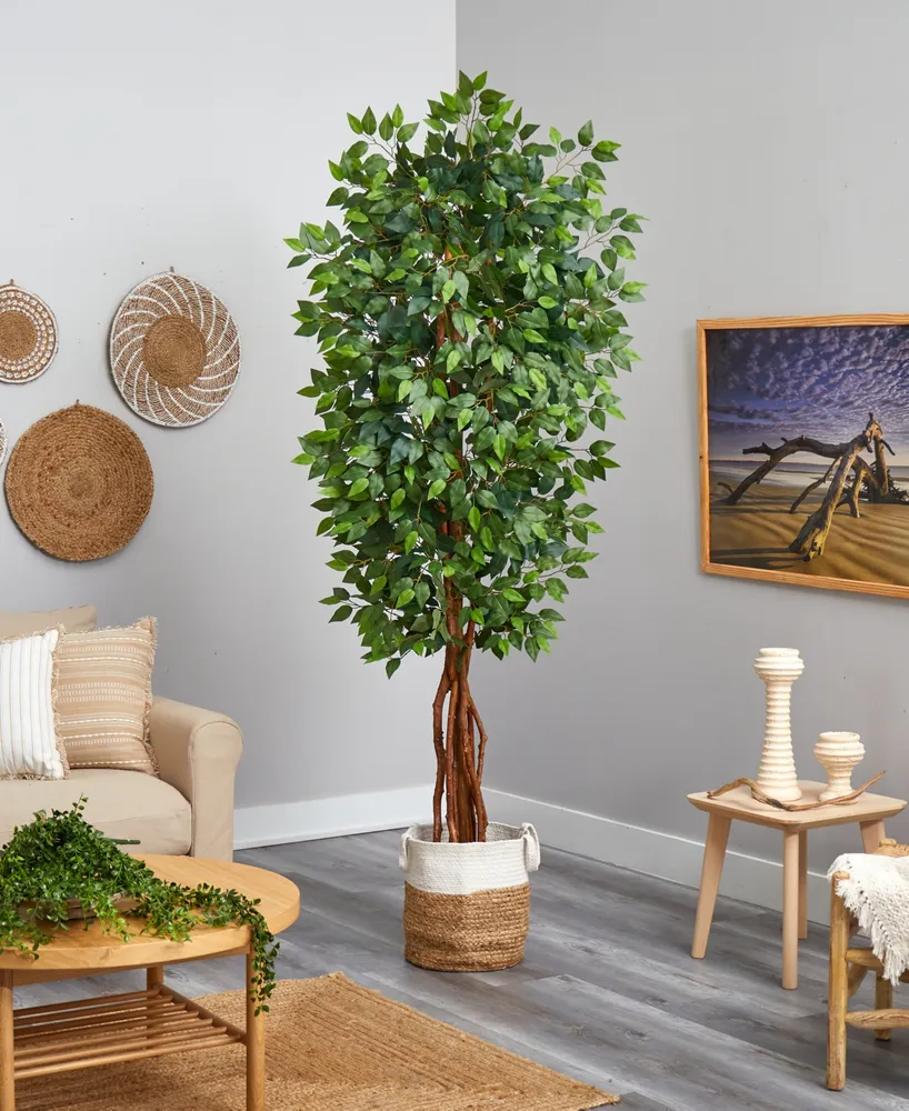 Nearly Natural 90" Artificial Deluxe Ficus Tree with Handmade Jute Cotton Basket