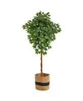 Nearly Natural 72" Artificial Ficus Tree with Handmade Jute Cotton Basket