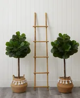 Nearly Natural 48" Artificial Fiddle Leaf Fig Tree with Handmade Jute Cotton Basket with Tassels Diy Kit Set of 2