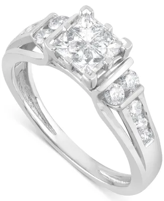 Diamond Princess Shaped Cluster Engagement Ring (1 ct. t.w) in 14k White Gold