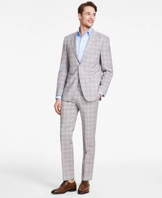 Calvin Klein Mens Slim Fit Wool Blend Stretch Plaid Suit Separates