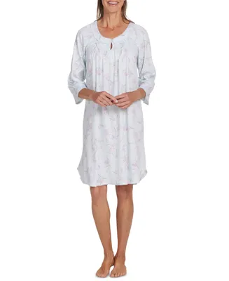 Miss Elaine Plus Size Long-Sleeve Floral Short Nightgown