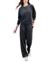 Hippie Rose Juniors Crewneck Ribbed Velour Sweatshirt Wide Leg Pants