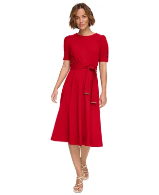 Dkny Women's Belted Ruched-Sleeve Sheath Dress