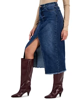 Celebrity Pink Juniors' Denim Front-Slit Frayed-Hem Midi Skirt