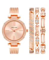 Anne Klein Women's Quartz Rose Gold-Tone Alloy Watch 31.5mm Set, 4 Pieces