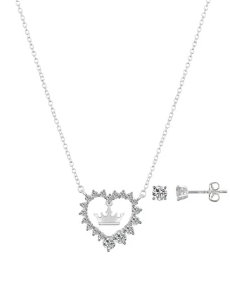 Disney Cubic Zirconia Heart Necklace and Stud Earring Set, 3 Piece