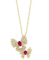 Effy Ruby (1/2 ct. t.w.) & Diamond (1/2 ct. t.w.) Butterfly 18" Pendant Necklace in 14k Gold