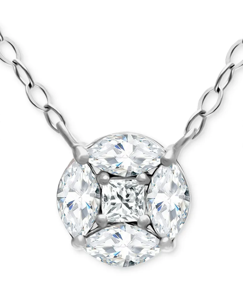 Giani Bernini Cubic Zirconia Princess & Marquise Cluster Pendant Necklace, 16" + 2" extender, Created for Macy's