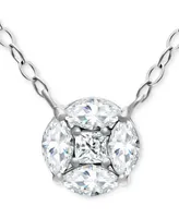 Giani Bernini Cubic Zirconia Princess & Marquise Cluster Pendant Necklace, 16" + 2" extender, Created for Macy's