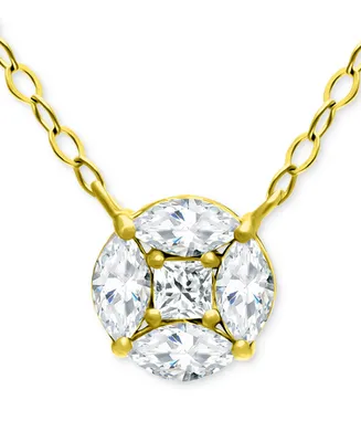 Giani Bernini Cubic Zirconia Princess & Marquise Cluster Pendant Necklace, 16" + 2" extender, Created for Macy's