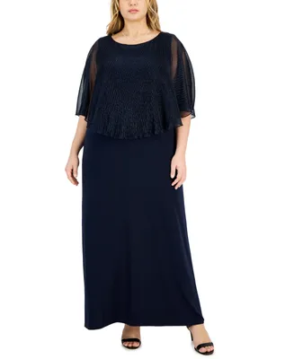 Connected Plus Size Cape-Overlay Maxi Dress