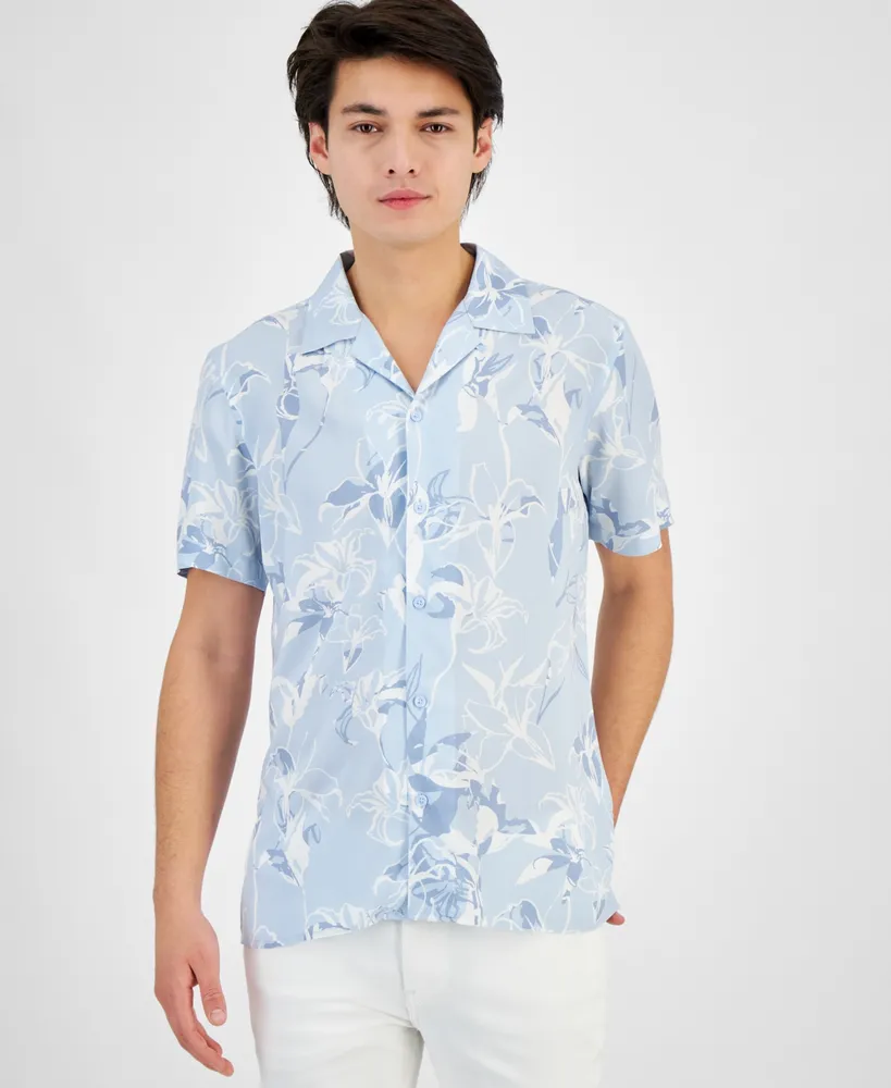 I.n.c. International Concepts Men's Lily Bloom Regular-Fit Floral-Print Button-Down Camp Shirt, Created for Macy's