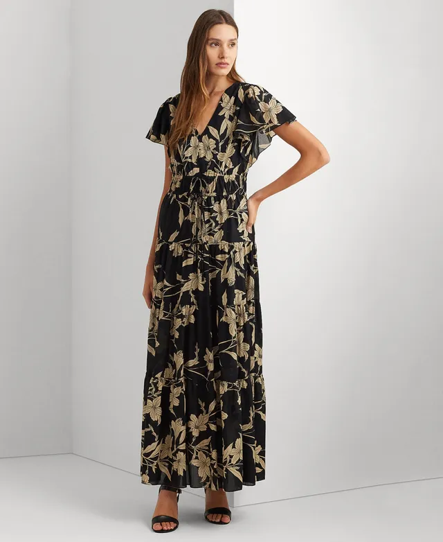 Elisa Long Flutter Sleeve Maxi Dress