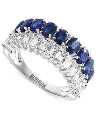 Effy Blue Sapphire (1-3/4 ct. t.w.) & White Sapphire (1 ct. t.w) Double Row Ring in 14k White Gold
