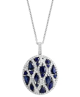 Effy Sapphire (2-1/6 ct. t.w.) & Diamond (1/2 ct. t.w.) Cluster 18" Pendant Necklace in 14k White Gold