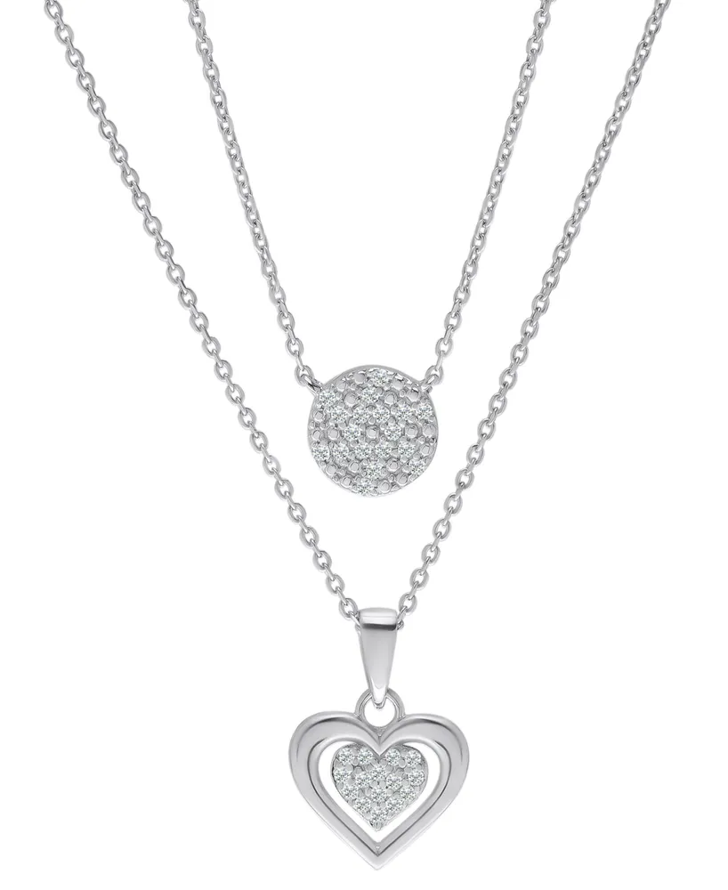 Diamond Circle & Heart 18" Layered Pendant Necklace (1/4 ct. t.w.) in Sterling Silver