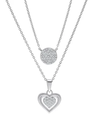 Diamond Circle & Heart 18" Layered Pendant Necklace (1/4 ct. t.w.) in Sterling Silver