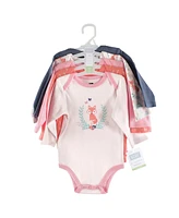 Hudson Baby Girls Cotton Long-Sleeve Bodysuits 5pk, Woodland Fox, 9-12 Months