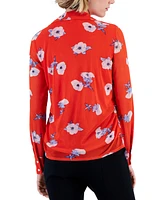 Bar Iii Women's Floral-Print Mesh Shirt, Created for Macy's