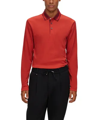 Boss by Hugo Men's Woven Pattern Slim-Fit Long-Sleeved Polo Shirt